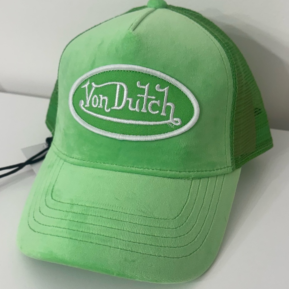 💚Back In Stock!! NWT Von Dutch LIME Velvet Trucker - Green SnapBack Hat